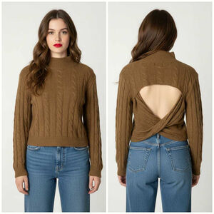 Hippie Rose Women’s Tawny High Neck Back Cutout Long Sleeve Knit Sweater Small